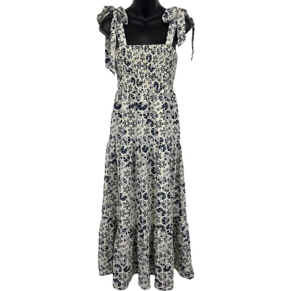 Sam Edelman Women Dress Size 0 Smock Tier Maxi Dress Navy White Abstract NWT New - Picture 1 of 9